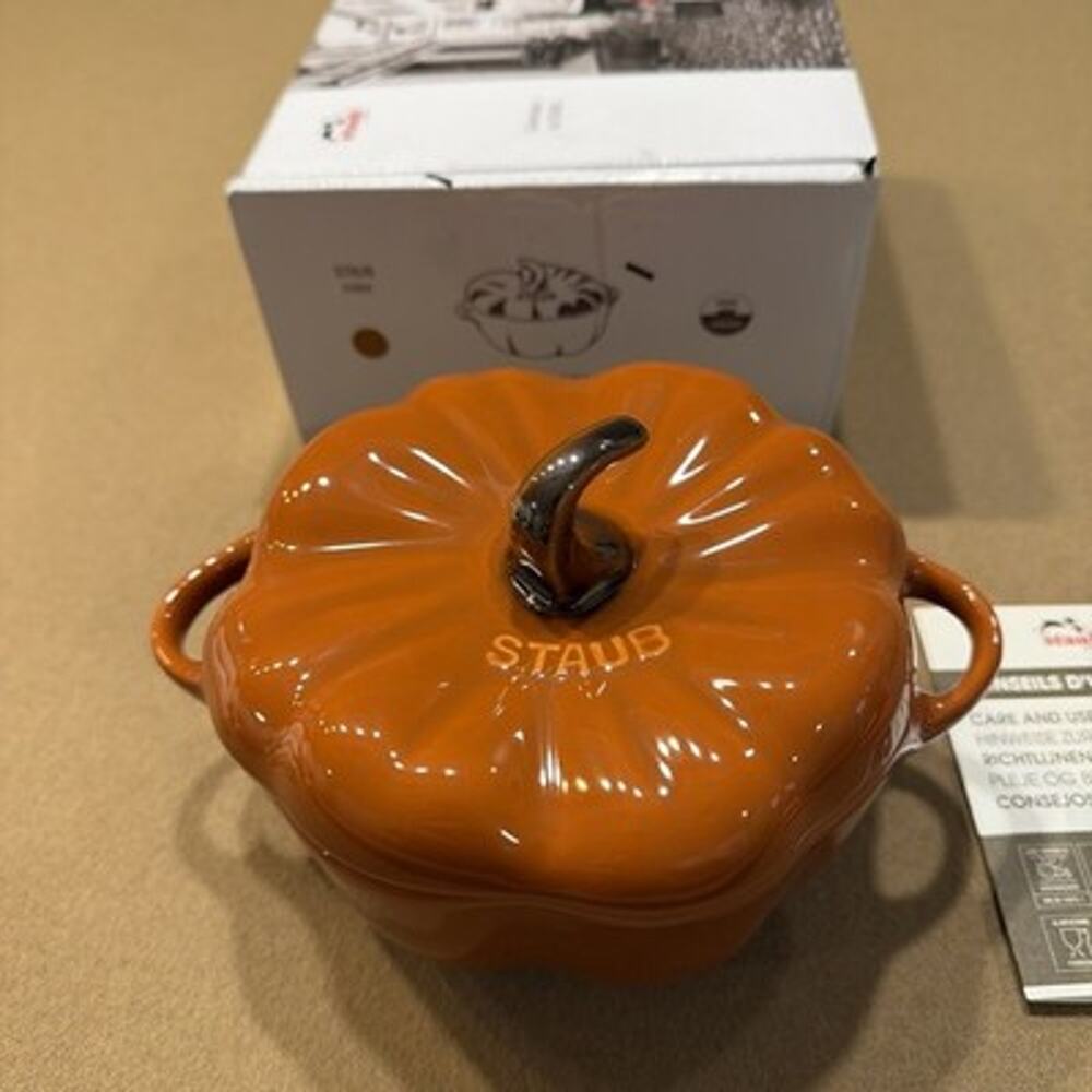 STAUB Pumpkin Cocotte 0.5 Qt. NIB 12cm In Cinnamon Ceramic Dishwasher Safe